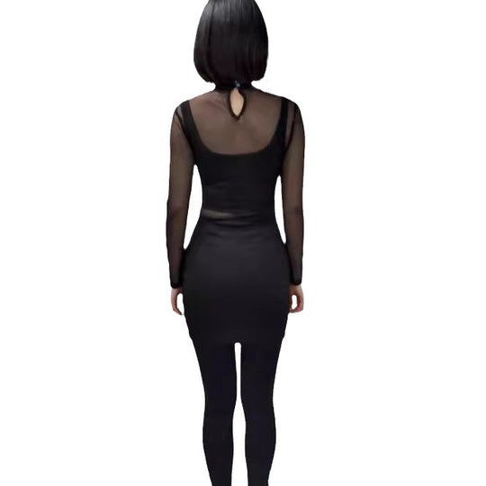 Damen elegantes Minikleid mit transparenten Ärmeln und Strassverzierungen Heidi-Mode