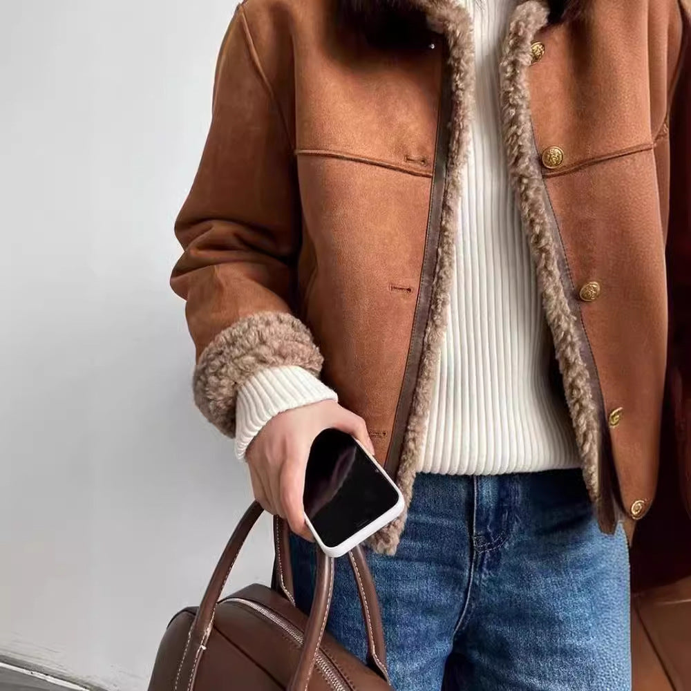 Damen Kunstlederjacke mit kuscheligem Teddyfutter Heidi-Mode