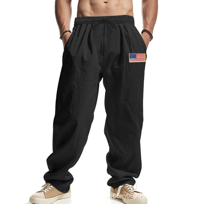 Herren Bequeme Freizeithose mit elastischem Bund und USA-Flaggenapplikation Heidi-Mode