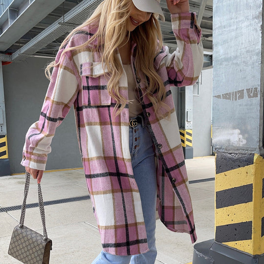 Damen Karierter Hemdblusenmantel aus weichem Baumwollmix Heidi-Mode