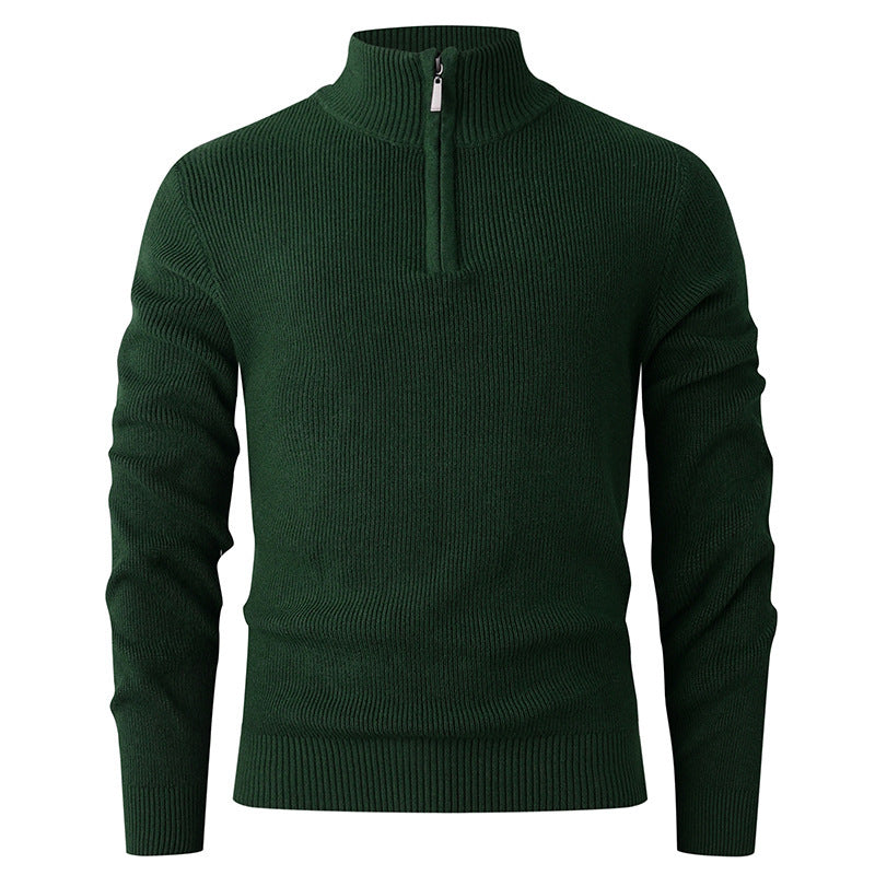 Herren Strickpullover mit halbem Reißverschluss und Rippenstruktur Heidi-Mode