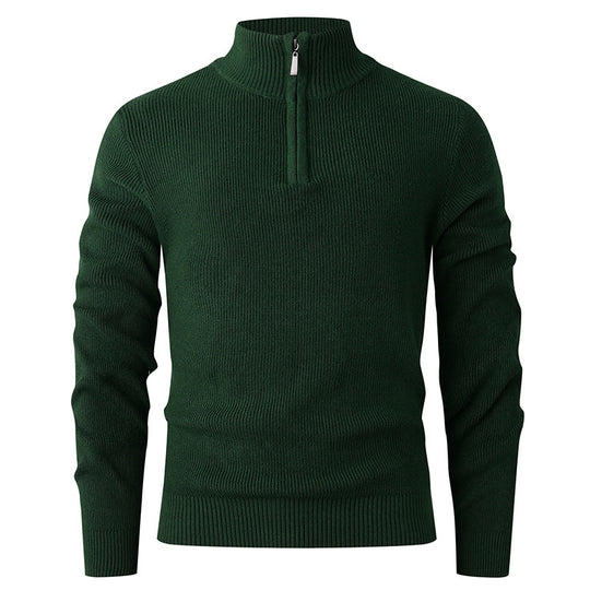 Herren Strickpullover mit halbem Reißverschluss und Rippenstruktur Heidi-Mode