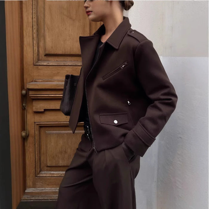 Damen modische cropped Jacke im minimalistischen Stil mit Taschen Heidi-Mode