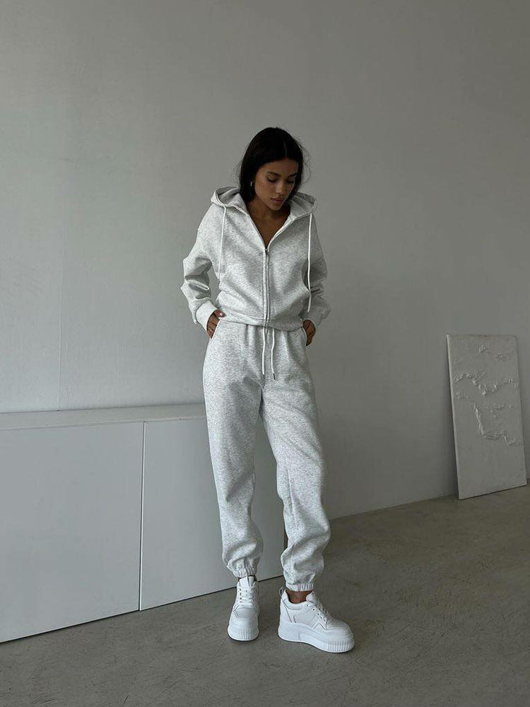 Damen sportliches Fleece-Jogginganzug mit praktischer Kapuze und elastischem Bund Heidi-Mode