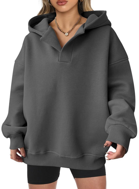 Damen Oversized Hoodie mit kurzem Kragen und praktischen Seitentaschen Heidi-Mode