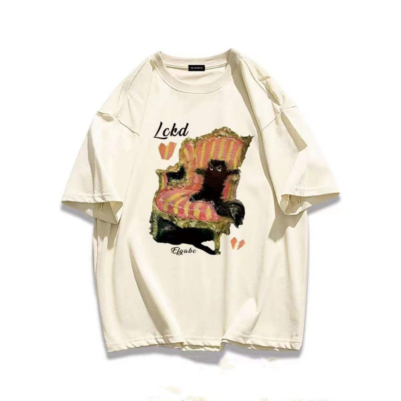Damen Sweatshirt mit künstlerischem Katzenmotiv und lässigem Schnitt Heidi-Mode