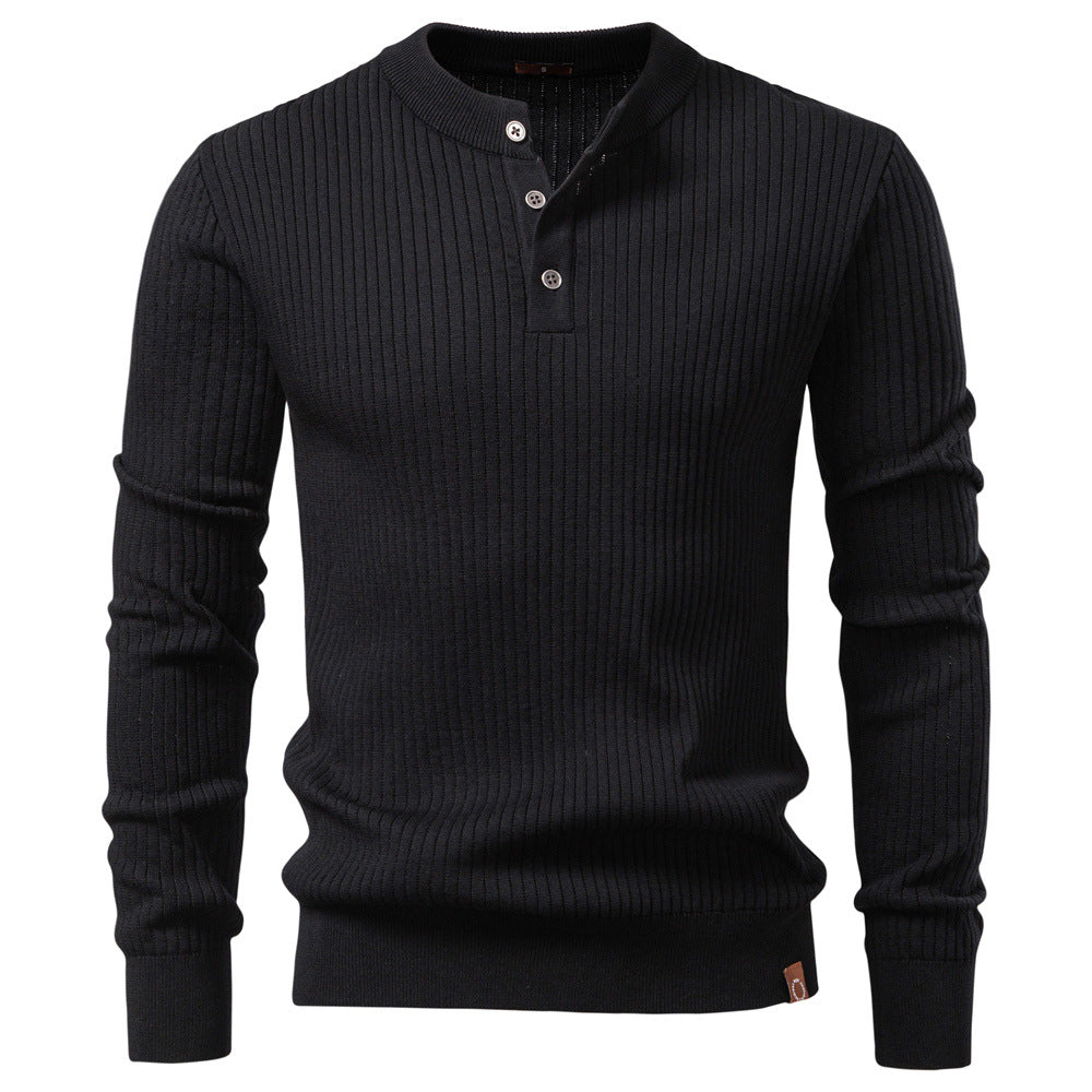 Herren Strickpullover mit feinem Rippenmuster und modischem Knopfdetail Heidi-Mode