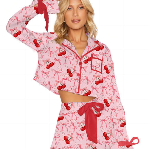 Damen Schlafanzug-Set im verspielten Schleifenmotiv Heidi-Mode