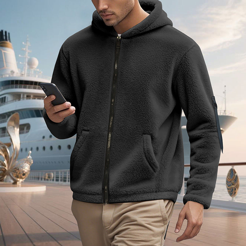 Herren kuscheliger Fleece-Hoodie mit glänzendem Reißverschluss und praktischen Taschen Heidi-Mode