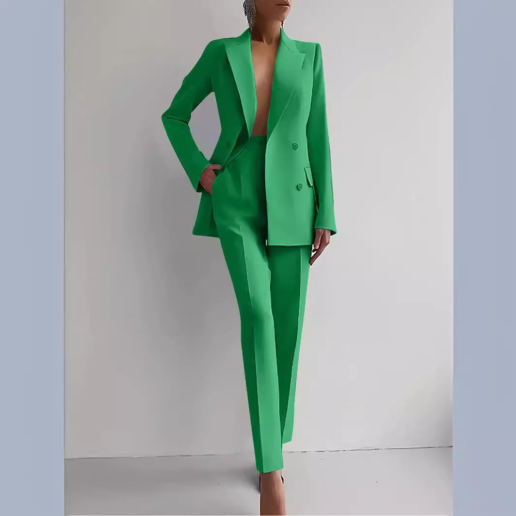 Damen elegante zweireihige Blazer mit maßgeschneiderter Hose Heidi-Mode