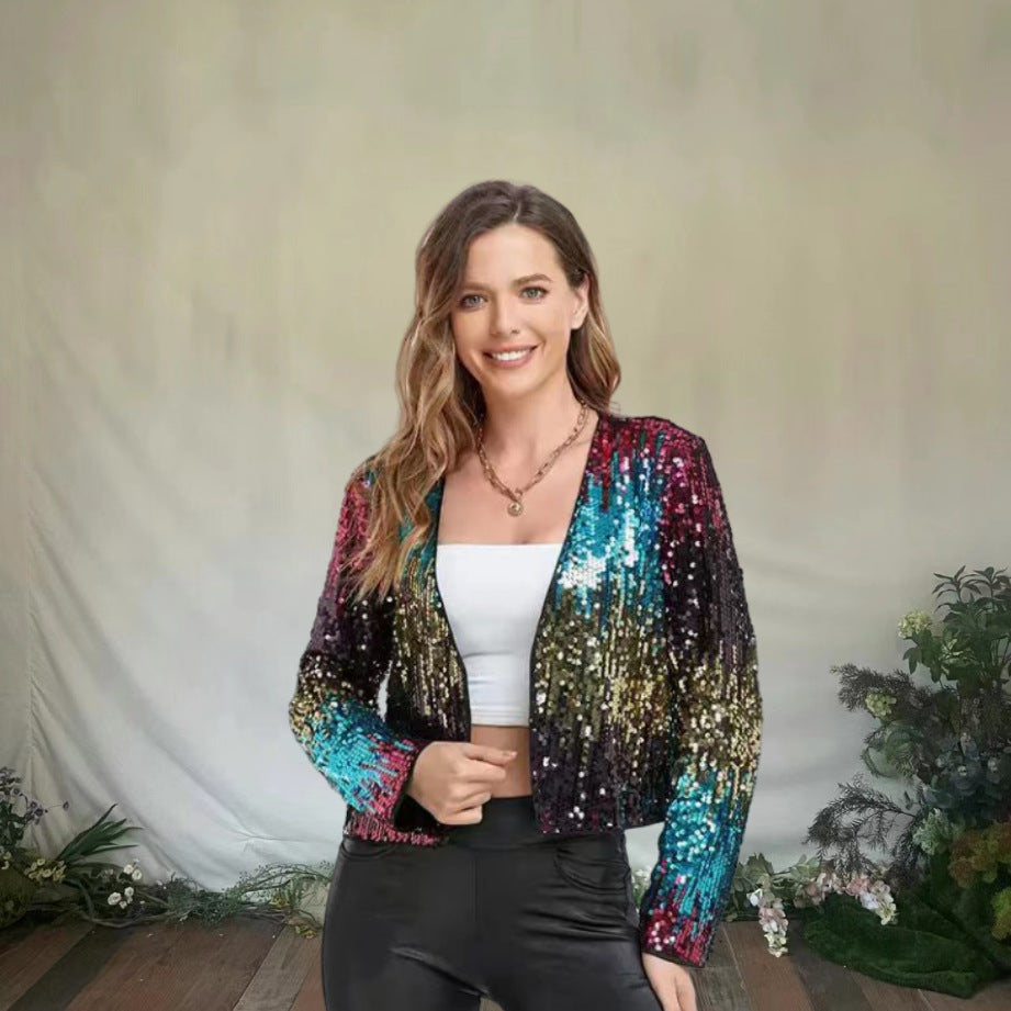 Damen Glitzernde Paillettenjacke mit modischem Schnitt Heidi-Mode