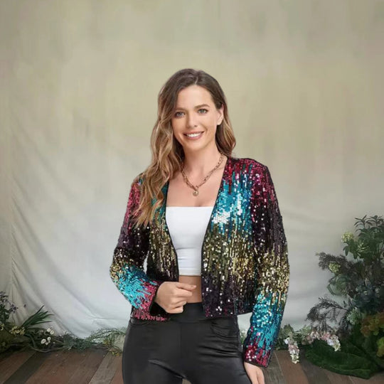 Damen Glitzernde Paillettenjacke mit modischem Schnitt Heidi-Mode