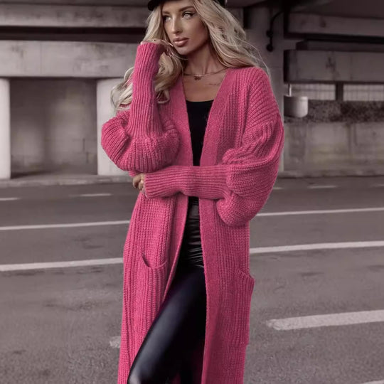 Damen Grobstrick-Cardigan mit tiefen Taschen und lässigem Oversized-Schnitt Heidi-Mode