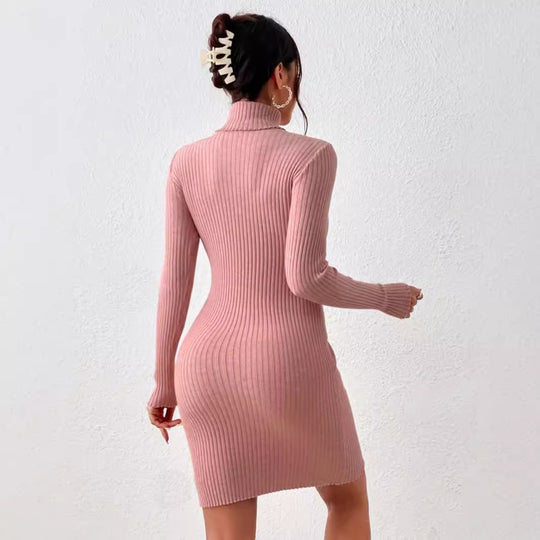 Damen Strickkleid mit hohem Kragen Heidi-Mode