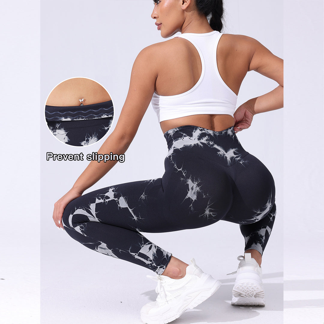 Damen Kompressionsleggings mit hochflexiblem Material und stylischem Marmor-Muster Heidi-Mode