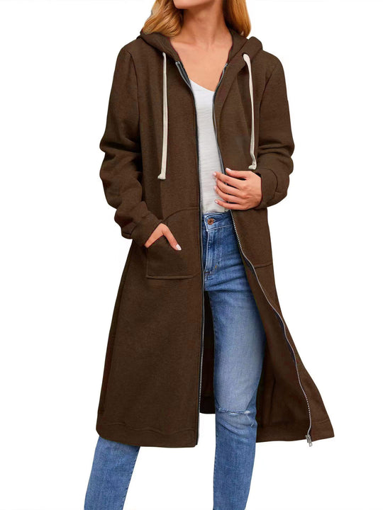 Damen Long Hoodie-Jacke aus bequemen Sweatmaterial mit Taschen Heidi-Mode
