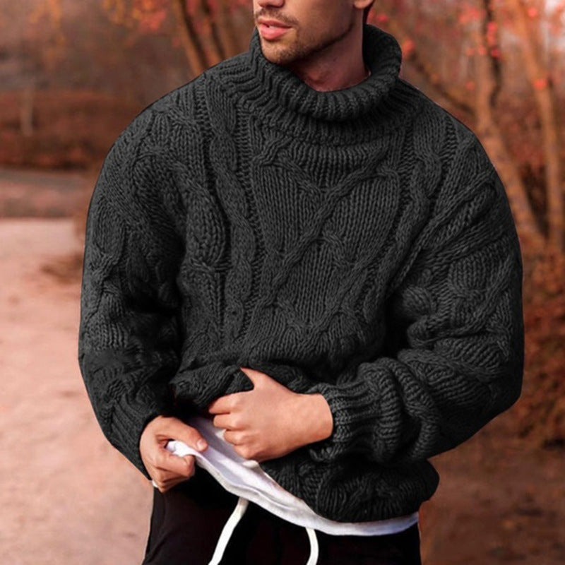 Herren Strickpullover mit hohem Kragen und strukturiertem Zopfmuster Heidi-Mode