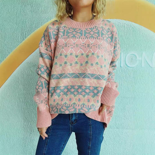 Damen gemütlicher Strickpullover mit winterlichem Muster und lässigem Schnitt Heidi-Mode