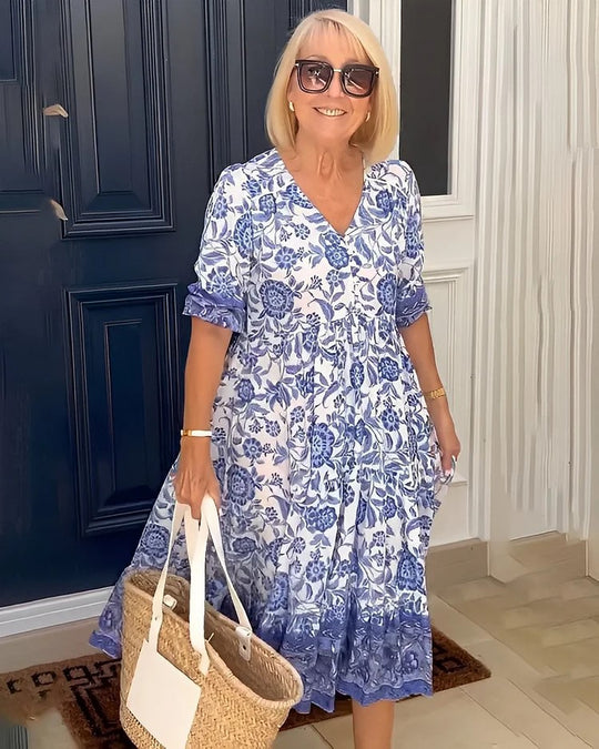 Heidi Mode | Kleid mit V-Ausschnitt und Print in Übergröße