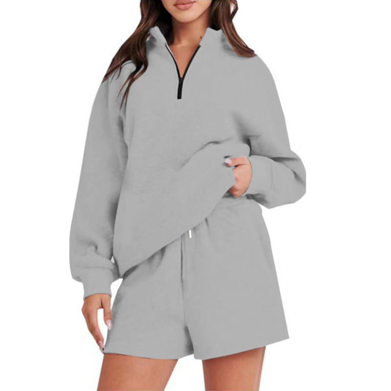 Damen Sportlicher Sweatshirt-Hosen-Set mit hohem Kragen und praktischem Reißverschluss Heidi-Mode