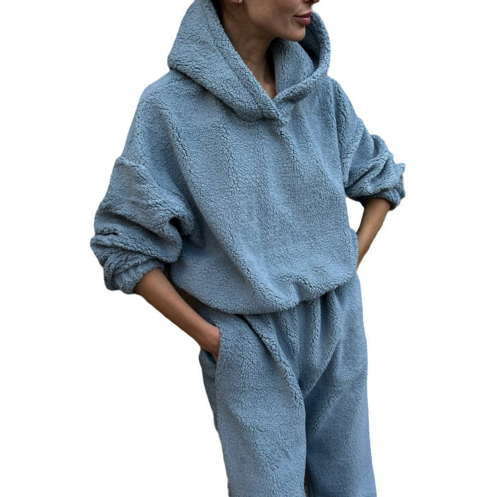 Damen Kuscheliges Fleece-Set mit Kapuze und elastischem Bund Heidi-Mode
