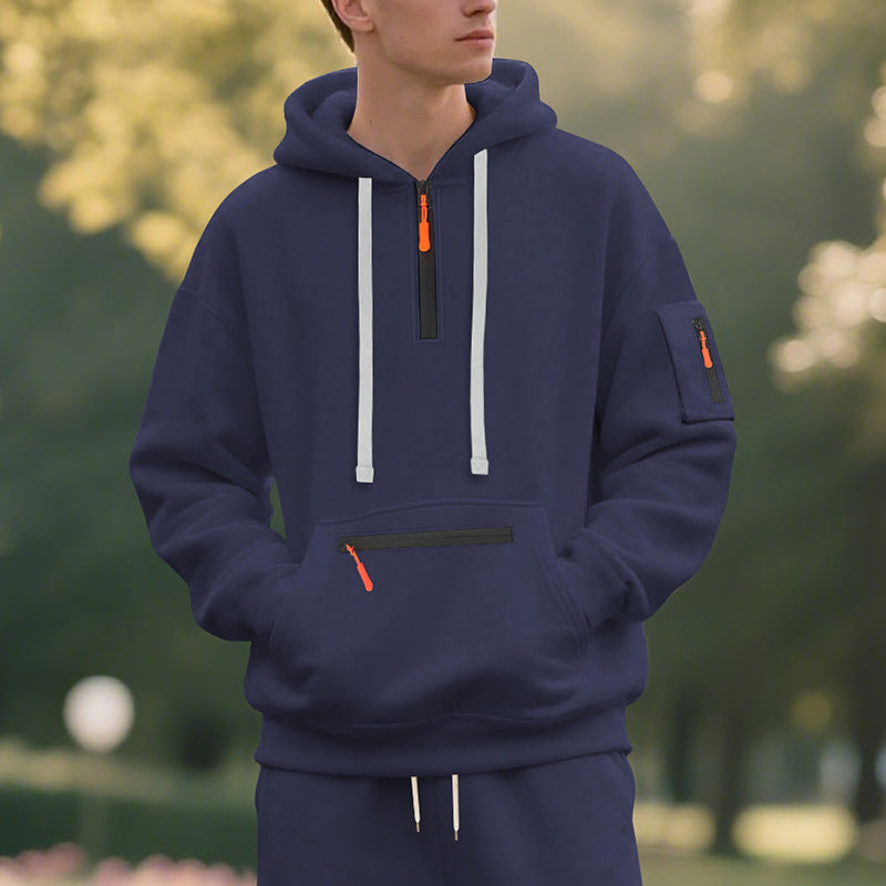 Herren funktionaler Kapuzenpullover mit Reißverschluss und seitlichen Taschen Heidi-Mode
