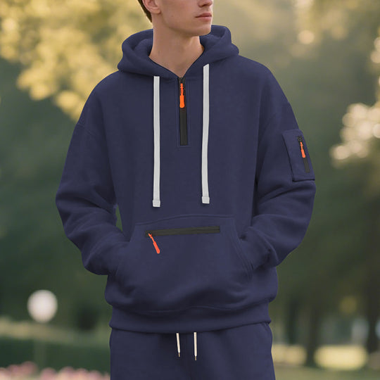 Herren funktionaler Kapuzenpullover mit Reißverschluss und seitlichen Taschen Heidi-Mode