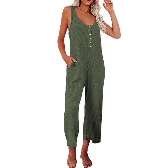 Damen Jumpsuit mit Knopfleiste und praktischen Taschen Heidi-Mode