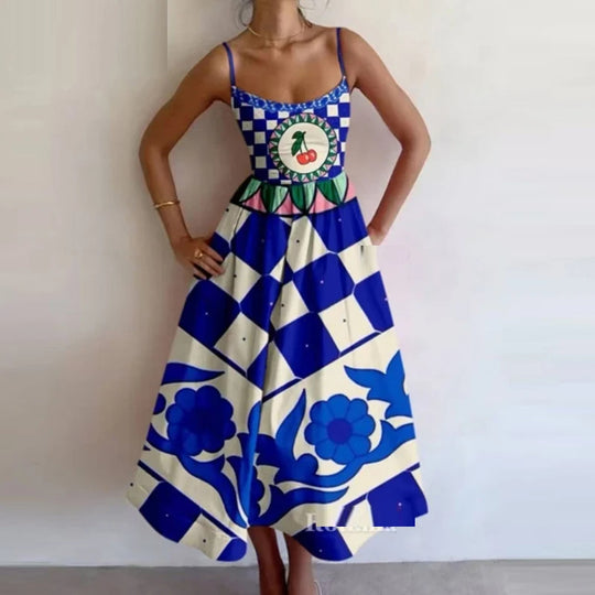Heidi Mode | Einfarbiges Kleid mit U-Ausschnitt und Strapsen