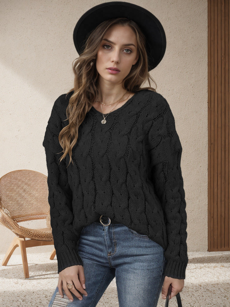 Damen Grobstrickpullover mit modernem Zopfdesign und weitem Schnitt Heidi-Mode