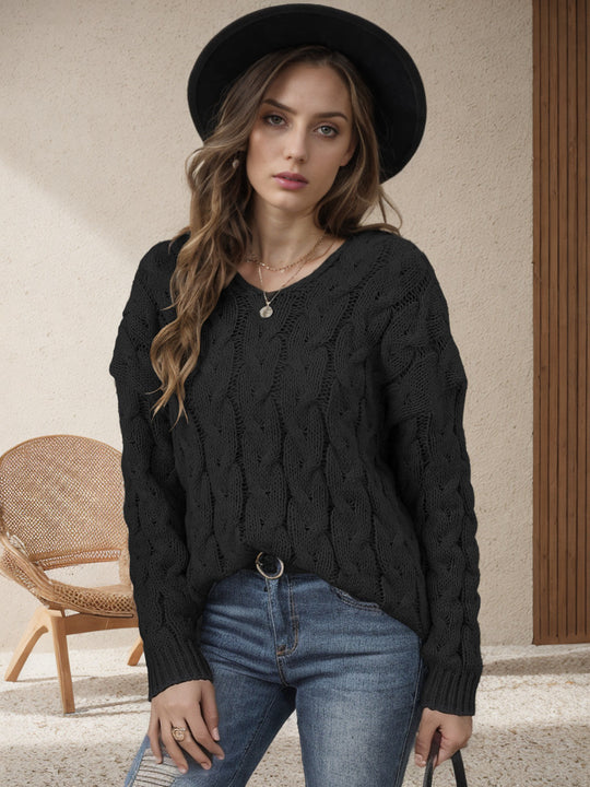 Damen Grobstrickpullover mit modernem Zopfdesign und weitem Schnitt Heidi-Mode