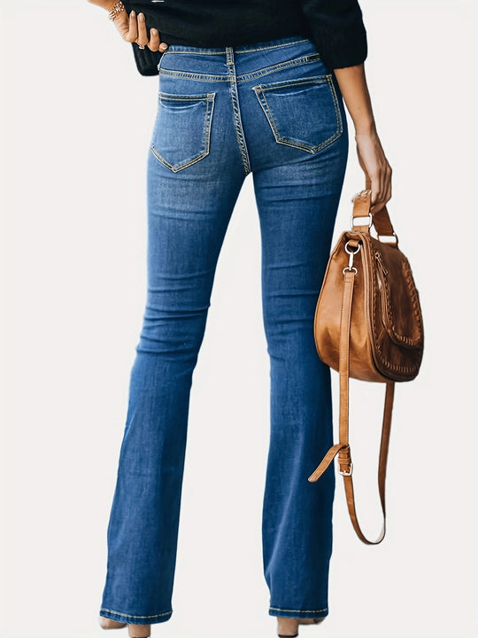 Damen Bootcut Jeans mit hohen Knopfdetails und komfortablem Stretch Heidi-Mode
