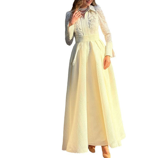 Damen Elegantes Maxikleid mit Spitzenärmeln und Taillengürtel Heidi-Mode