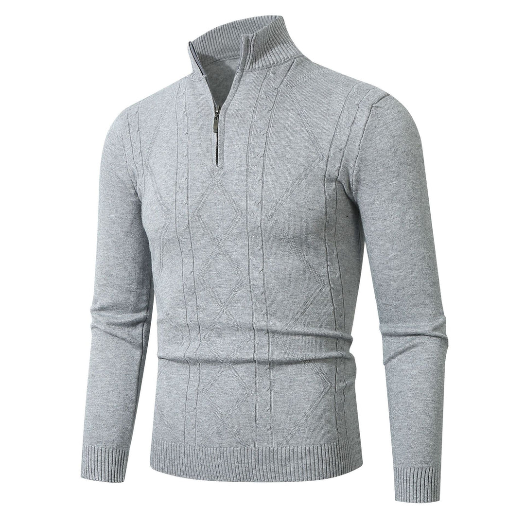 Herren Strickpullover mit modernem Zopfmuster und hohem Stehkragen Heidi-Mode