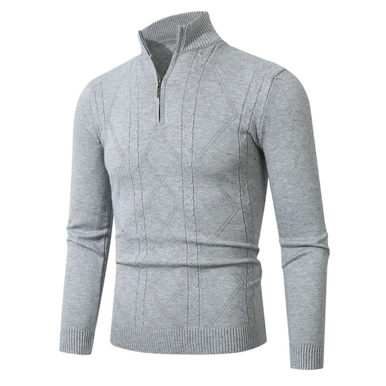 Herren Strickpullover mit modernem Zopfmuster und hohem Stehkragen Heidi-Mode