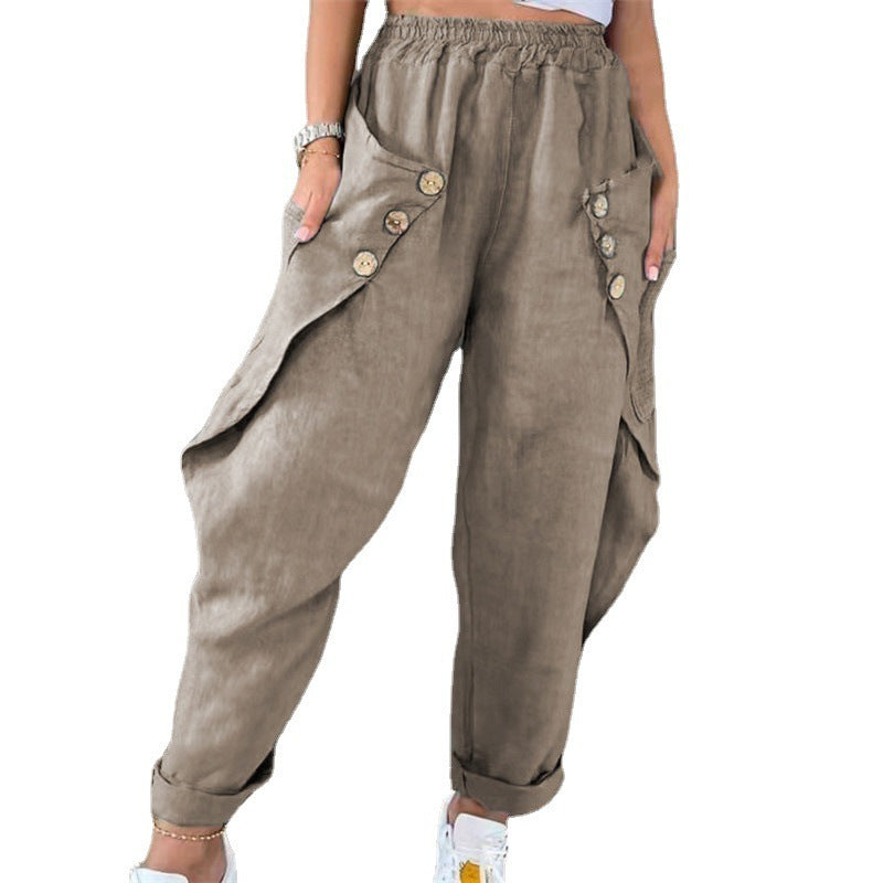 Damen lässige Sommerhose mit Knopfdetails und praktischen Seitentaschen Heidi-Mode