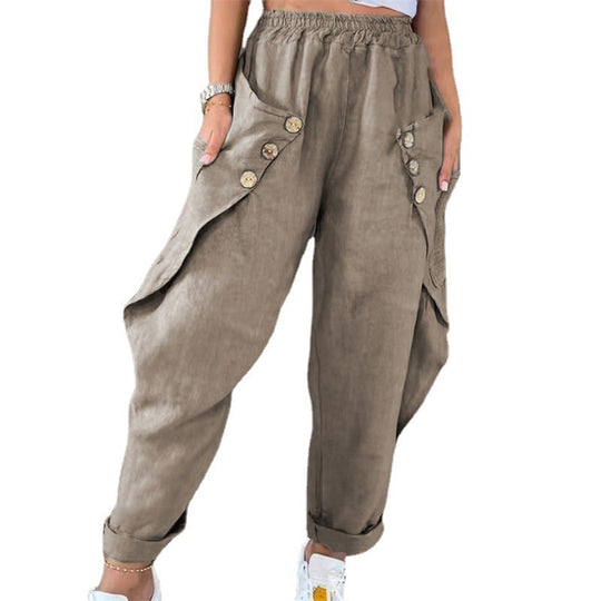 Damen lässige Sommerhose mit Knopfdetails und praktischen Seitentaschen Heidi-Mode