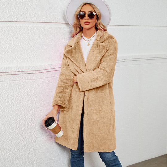 Damen Eleganter Kunstpelzmantel mit tiefem Kragen Heidi-Mode