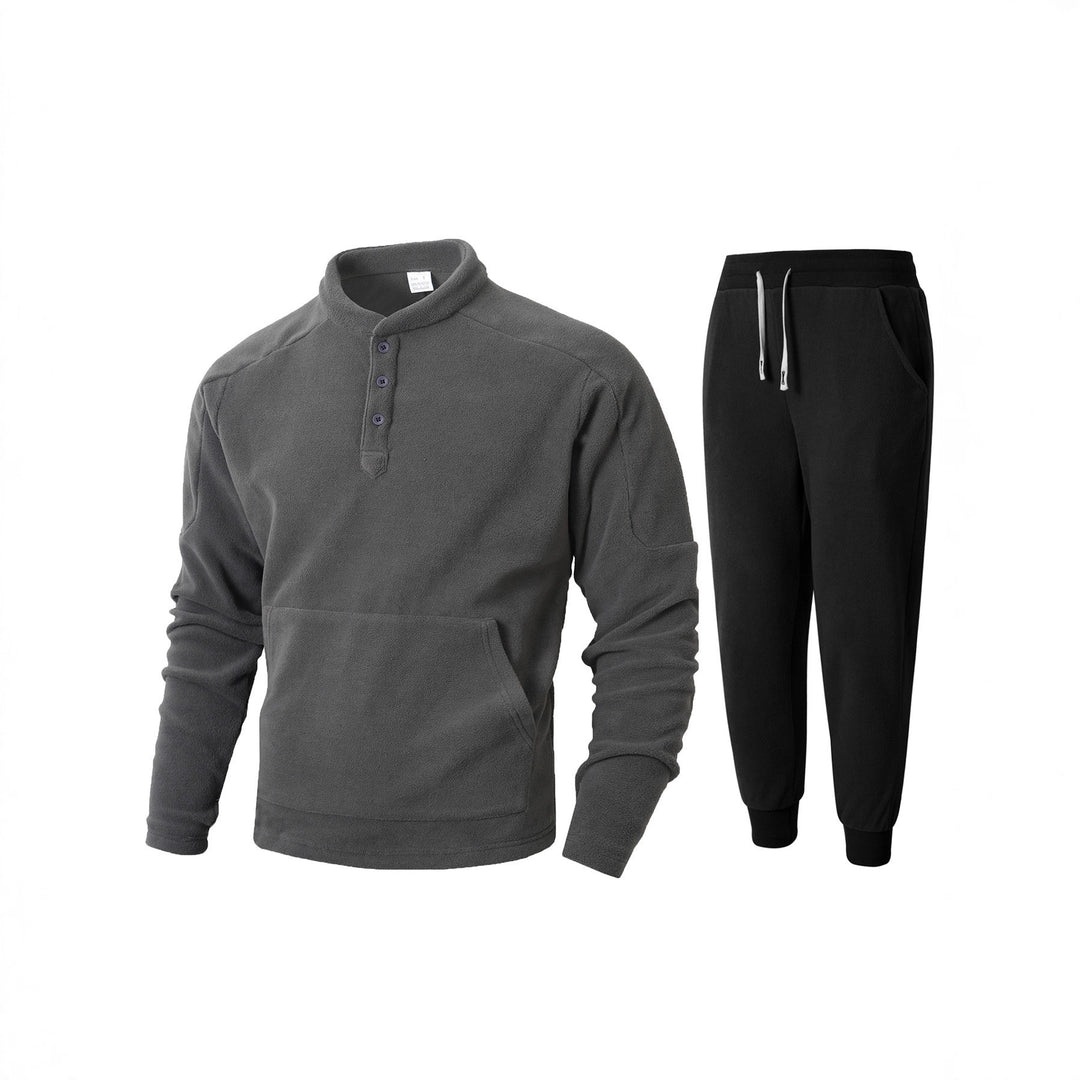 Herren kuscheliges Fleece- Trainingsanzug-Set mit Knopfleiste und praktischen Taschen Heidi-Mode