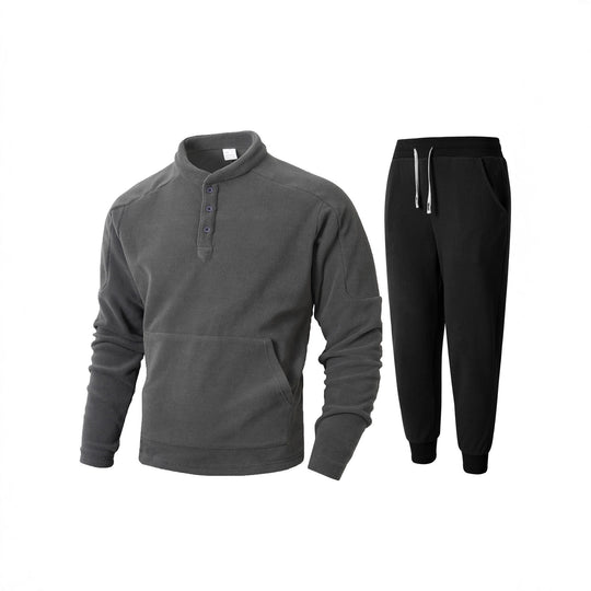 Herren kuscheliges Fleece- Trainingsanzug-Set mit Knopfleiste und praktischen Taschen Heidi-Mode