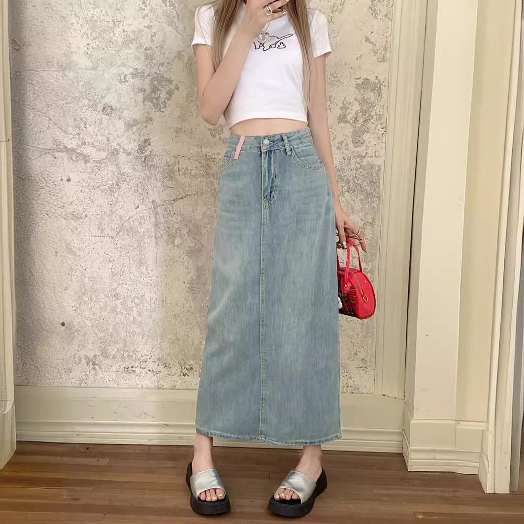 Damen Langer Denimrock mit seitlichem Schlitz und stylishen Details Heidi-Mode