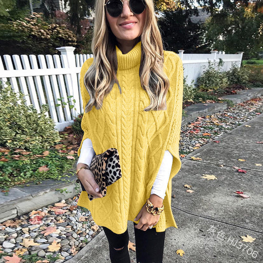 Damen Strickponcho mit hohem Kragen Heidi-Mode