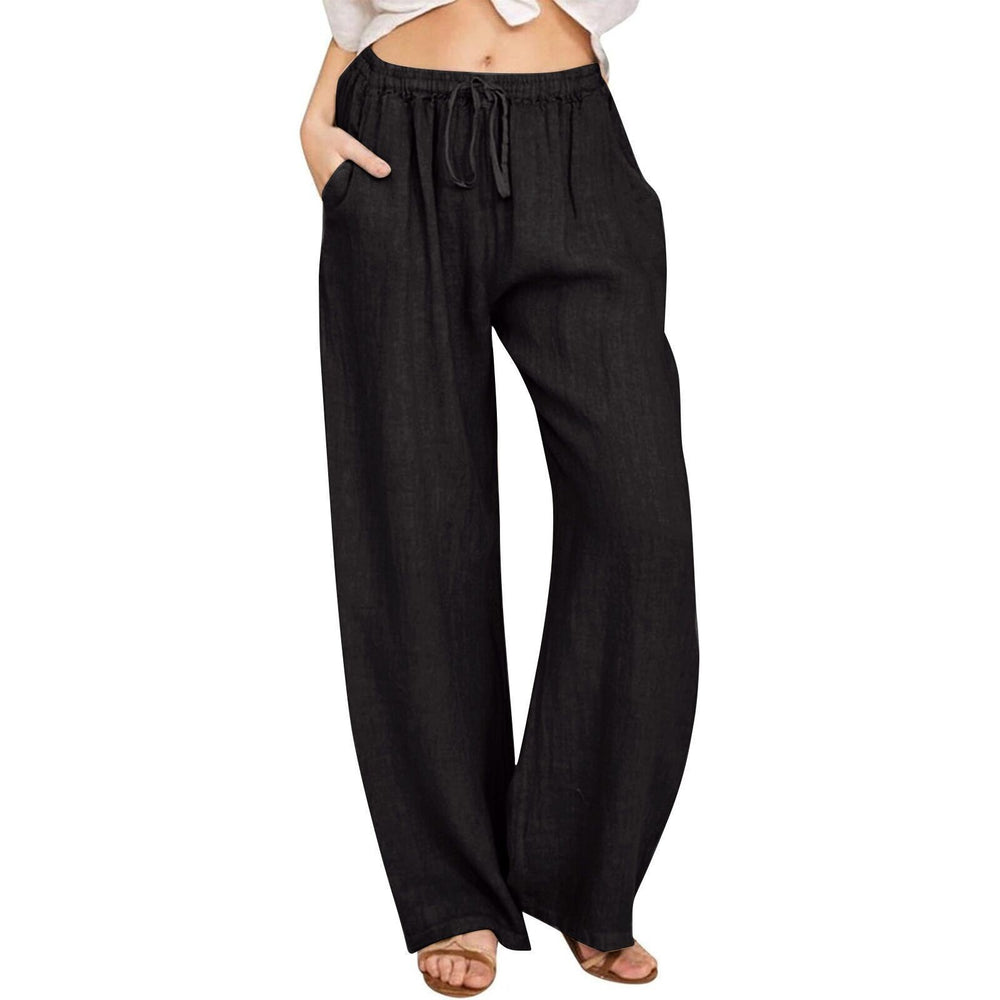 Damen Weite Leinenhose mit elastischem Bund und praktischen Eingrifftaschen Heidi-Mode