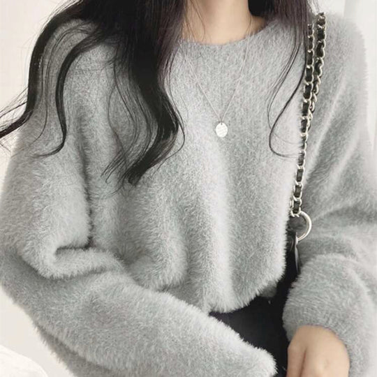 Damen Flauschiger Pullover mit weitem Schnitt und modischem Design Heidi-Mode