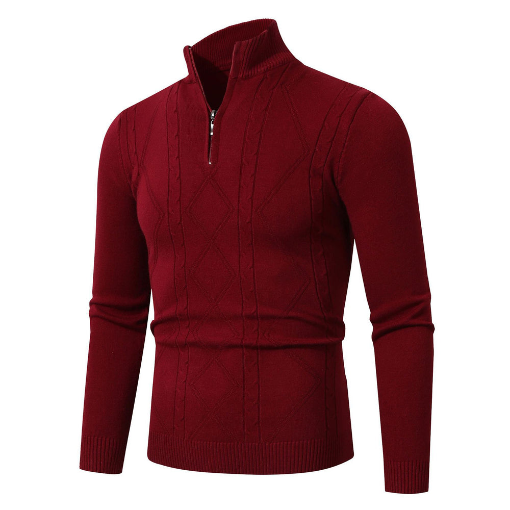 Herren Strickpullover mit modernem Zopfmuster und hohem Stehkragen Heidi-Mode