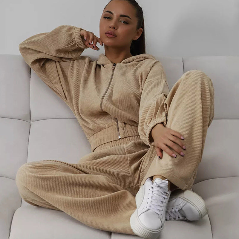 Damen Thermo Fleece Trainingsanzug mit Kapuze und weitem Bein Heidi-Mode