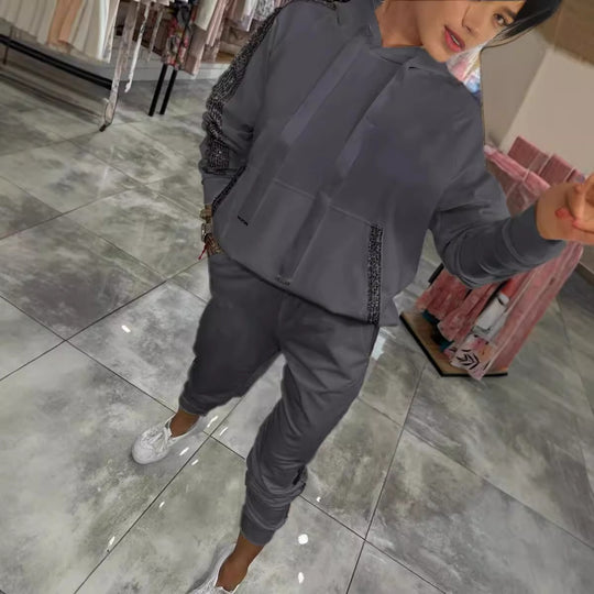 Damen Lässiges Sweat-Outfit mit dekorativem Kordeldetail Heidi-Mode