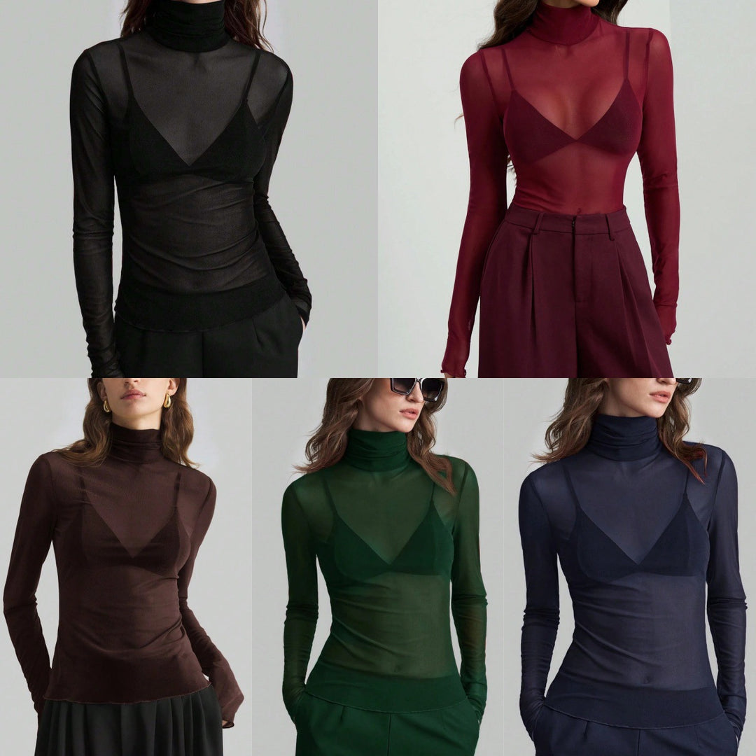 Damen Transparente Turtleneck-Bluse mit figurformendem Schnitt Heidi-Mode