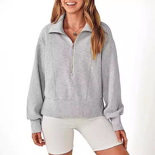 Damen Sweatshirt mit halbem Reißverschluss und weichem Material Heidi-Mode