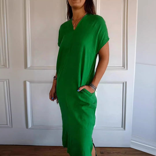 Damen luftiges Leinenkleid mit praktischen Seitentaschen Heidi-Mode